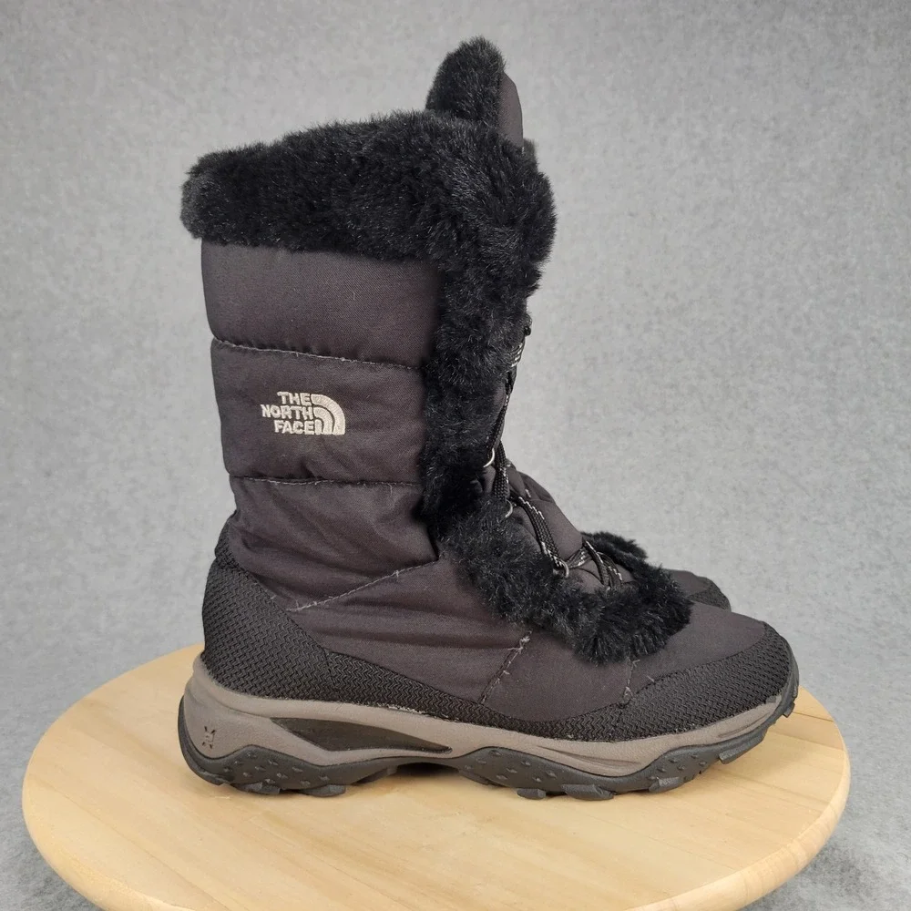 The North Face Nuptse Fur Snow Boots Women 7.5 Black Down Insulated IcePick